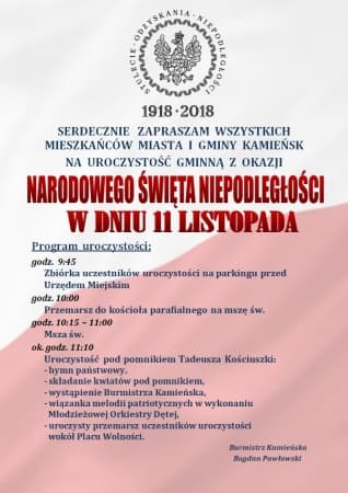 11 listopada w Kamieńsku (program uroczystości)