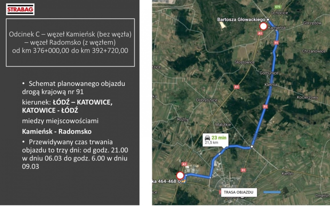 Zamkną 17 kilometrowy odcinek  DK1 Kamieńsk - Radomsko