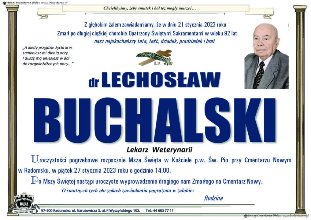 Zmarł dr n. wet. Lechosław Buchalski
