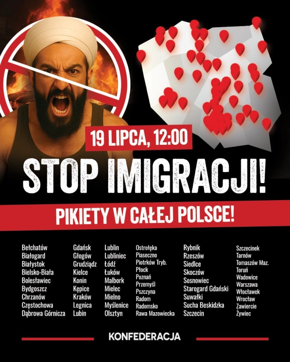 Pikieta antyimigracyjna 19 lipca na placu 3 Maja w Radomsku
