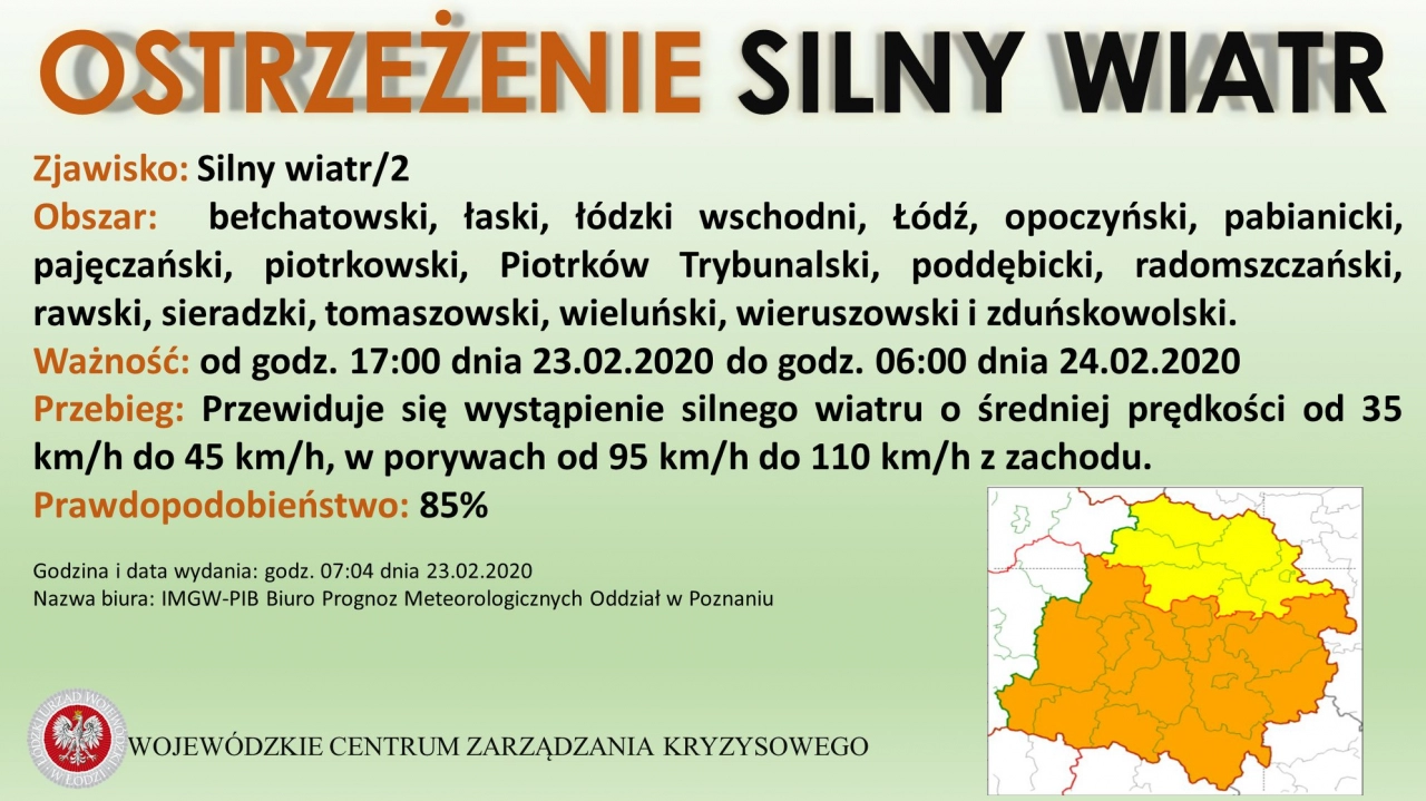 Pogodowy alert 2. stopnia dla Radomska i powiatu: silny wiatr