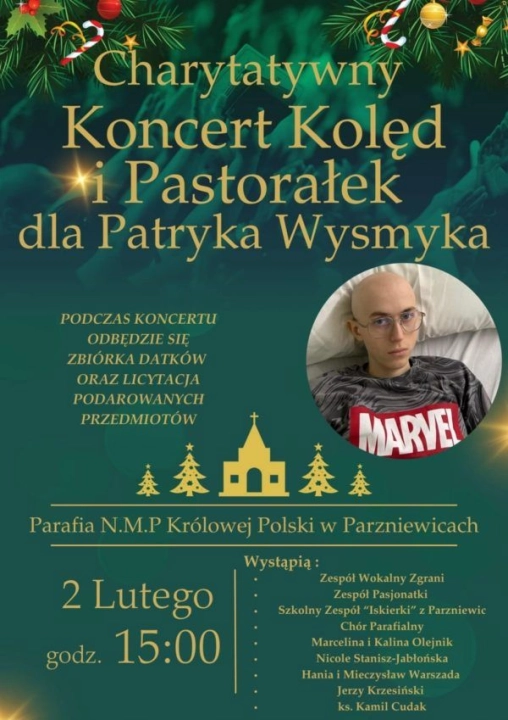 Charytatywny koncert kolęd w Parzniewicach dla Patryka Wysmyka