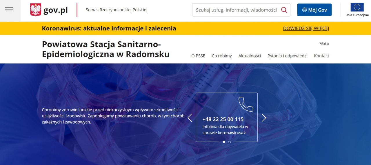 Sanepid w Radomsku z nowym - rządowym adresem www
