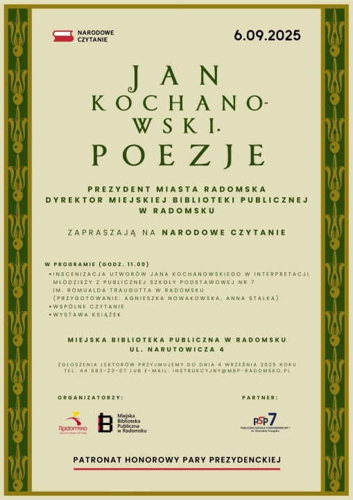 Narodowe Czytanie Jana Kochanowskiego w Radomsku