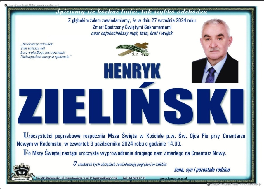 Zmarł Henryk Zieliński – były, wieloletni pracownik radomszczańskiego starostwa