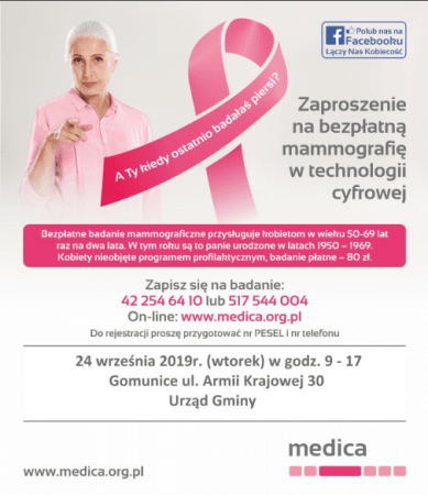 Zaproszenie na bezpłatne badanie mammograficzne w Gomunicach
