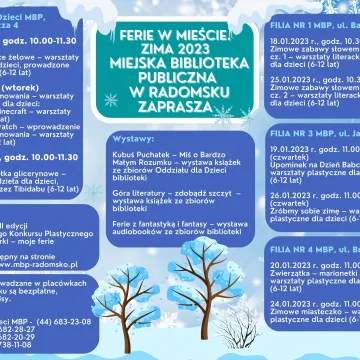 Biblioteka w Radomsku zaprasza na ferie zimowe