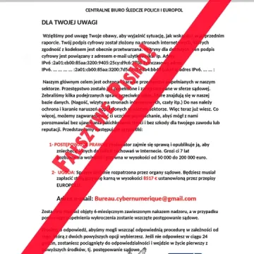 Uwaga na oszustów. Fałszywe maile podszywające się pod CBŚP