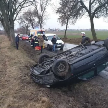 W Wiewiórowie dachował samochód