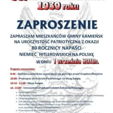 Kamieńsk: Program obchodów 80. rocznicy wybuchu II Wojny Światowej