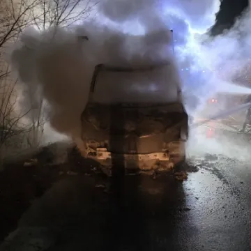 Samochód dostawczy spłonął po zderzeniu z sarną