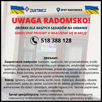 Pomoc dla Ukrainy! Stowarzyszenie Spot Radomsko organizuje zbiórkę
