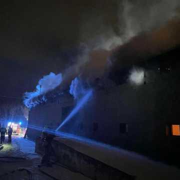 [WIDEO] Pożar w Bloku Dobryszyce. Strażacy walczyli z ogniem w zakładzie stolarskim