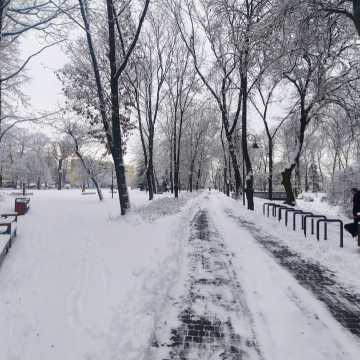 Zima w Parku Świętojańskim w Radomsku. Tak wygląda z lotu ptaka
