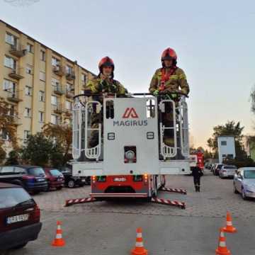 Strażacy ratują kota z tarapatów w bloku przy Piastowskiej w Radomsku