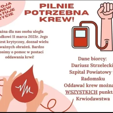 Potrzebna jest krew dla osób poszkodowanych w wypadku w gminie Kamieńsk