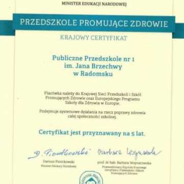 Przedszkole nr 1 w Radomsku z certyfikatem MEN